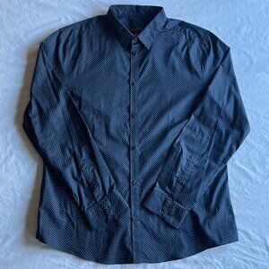 H&M Men's 2X-Large Navy White Polka Dotted Slim Fit Easy-Iron Dress Shirt